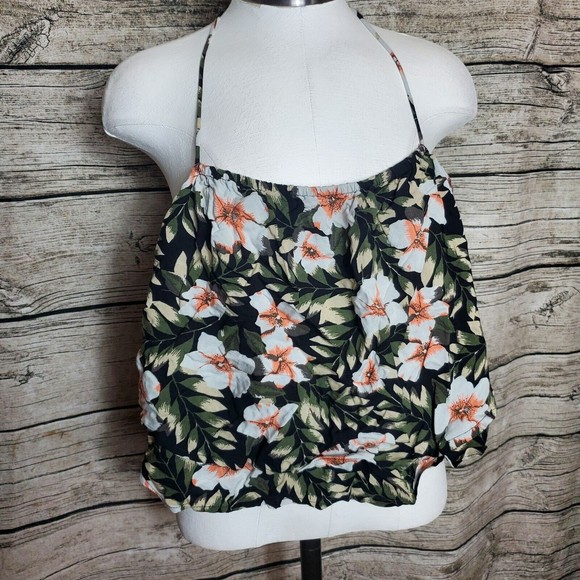 Volcom Tops - Volcom Blk/Coral Floral Halter Bandeau Top Size Large (10) NWT $38.99